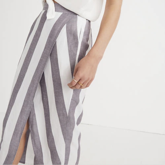 Madewell Striped Overlay Skirt, Midi Grey & White - Picture 5 of 8